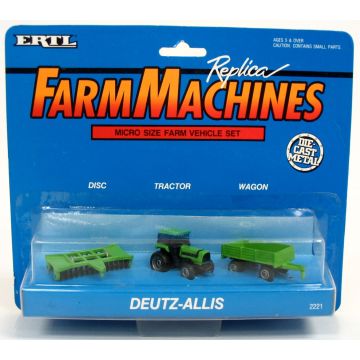 DA - Set - Micro Size Farm Set, tractor, wagon, disc, Deutz green - 1/128