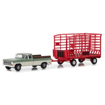 Ford - Set - F-100 1969 pickup, red bale throw wagon - 1/64