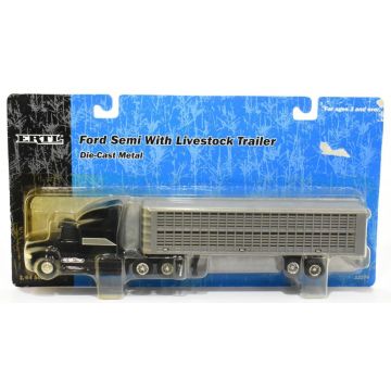 IH - Semi - Ford semi with livestock trailer, black, with grey trailer, blue and black card - 1/64