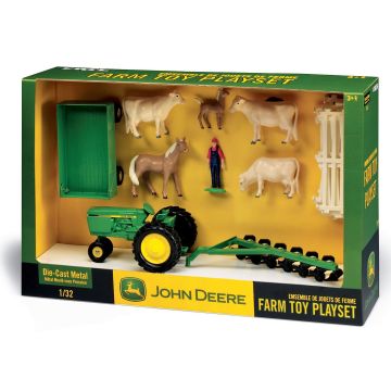 JD - Set - 4450 NF no cab with plow, barge wagon, animals & fencing - 1/32