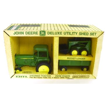 JD - Set - 4450 2WD with Skid Steer Loader & barge wagon, shed box - 1/16