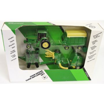 JD - Set - 7000 Series 2WD Disc Forage 5 pc green & white box set - 1/64