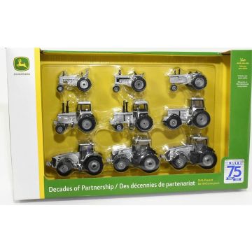 JD - Set - 9 piece Ertl 75th Anniversary set of tractors-Silver - 1/64