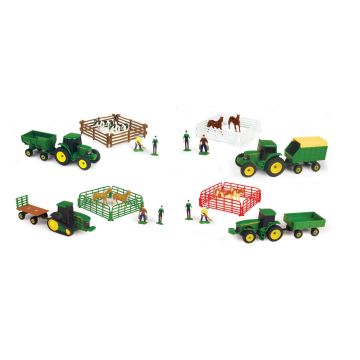 JD - Set - 9000T series, hay wagon and fencing - 1/64