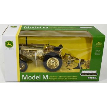 JD - M - with mounted two bottom plow, 75th Anniv, Gold - 1/16