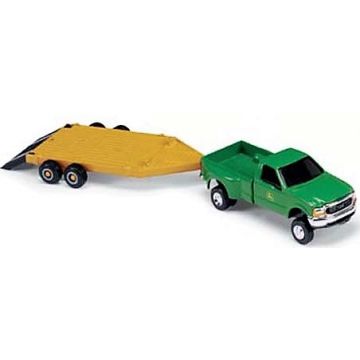 JD - Truck - Ford F-350 pickup dually green, trailer - 1/64