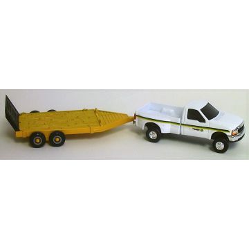 JD - Truck - Ford F-350 pickup dually white, trailer - 1/64