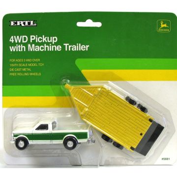 JD - Truck - Ford 4WD Pickup with yellow machine trailer - 1/64
