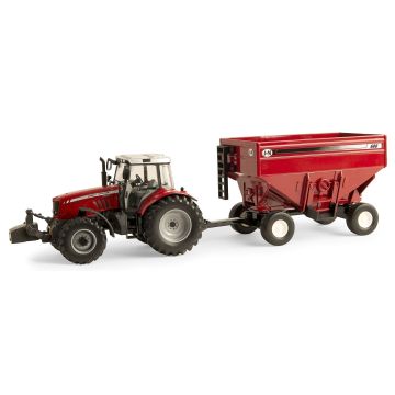 MF - Set - 7475 with MFD, singles, front hitch and weight, J&M 680 gravity wagon - 1/32