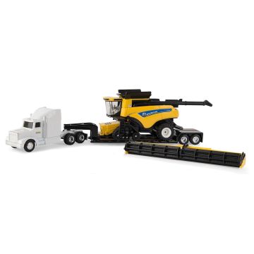 NH - Semi - CR9.90 Tracked combine, draper head, lowboy with semi - 1/64