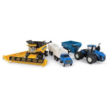 NH - Set - Harvesting Set, T9.645 Tractor, CR9.90 Combine, T9.645 Tractor, J&M Grain Cart, Grain Truck & Pup Trailer - 1/64