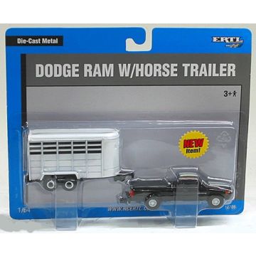 UB - Truck - Dodge Ram pickup, black, with horse trailer, white, card is blue, grey, silver - 1/64