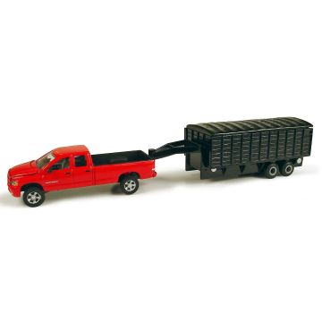 UB - Truck - Dodge Ram pickup, red, with grain trailer, black, card is black, red, silver - 1/64