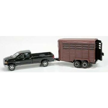 UB - Truck - Dodge Ram pickup, black, with horse trailer, brown, card is black, red, silver - 1/64