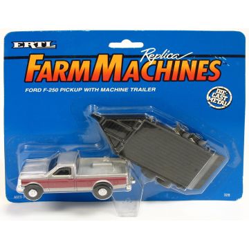 UB - Truck - Ford F-250 silver & red, black machinery trailer - 1/64
