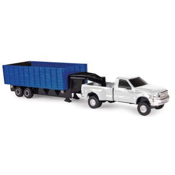UB- Truck - Ford F-350 pickup dually, grain trailer, blue - 1/64