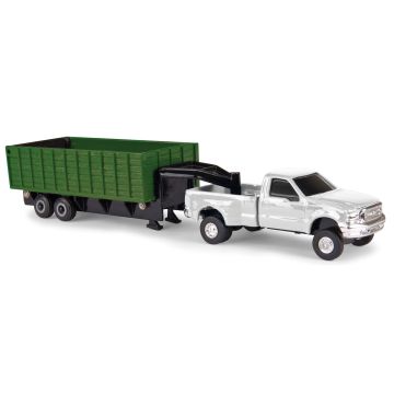 UB - Truck - Ford F-350 pickup dually, grain trailer, green - 1/64