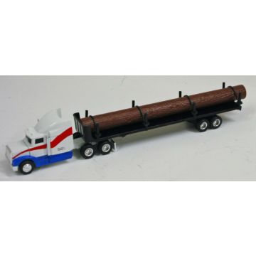 UB - Semi - Peterbilt Logging Semi, red, white, blue cab - 1/64
