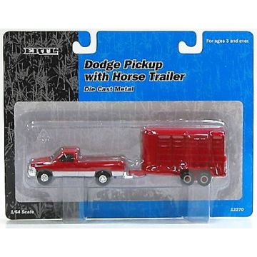 UB - Truck - Dodge Pickup, red, with red horse trailer - 1/64