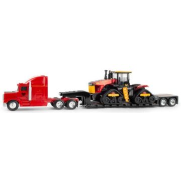 Versatile - Semi - 580DT 4WD with semi & lowboy trailer, red chrome chaser - 1/64